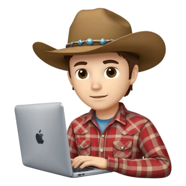 cowboy coder with a laptop infront and he is very white sticker