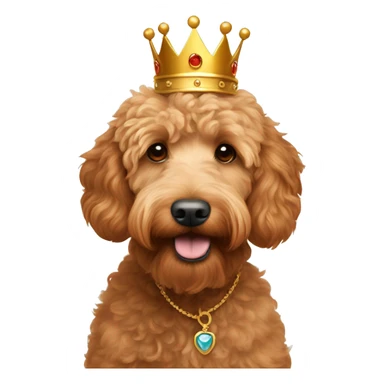 red apricot mini goldendoodle wearing golden crown sticker
