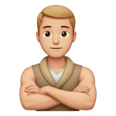 guy with arms crossed holding neck sticker