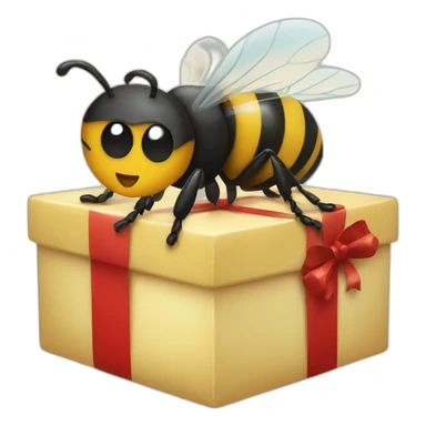 a bee with a christmas gift on his hands sticker