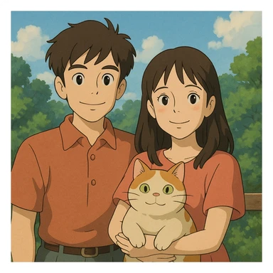couple with pet posing for photo sticker