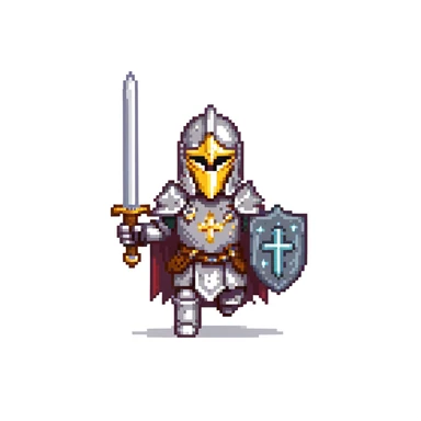 running paladin knight in shining armor with holy symbols and a sword sticker