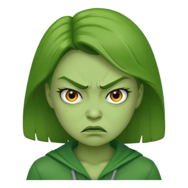 Give me a woman in green who is angry. her skin should also be greeb  sticker
