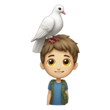 boy with a dove on top of his head and having peace sign hand" sticker