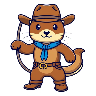 otter cowboy with lasso and boots sticker