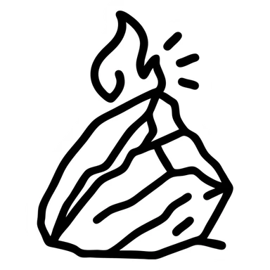 Remove the background, keep only the jagged black lava boulder with fiery cracks, dramatic lighting, with transparent background. Render in black outlined style with no fill, emphasizing jagged edges, fiery cracks, and dramatic lighting effects. sticker