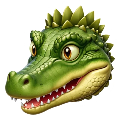 Cinematic Realistic Noble Crocodile Portrait Emoji, Poised and formidable, with a massive, muscular build and a rugged, intricately textured scaly hide in deep olive-green with natural camouflaged patterns, a powerful, fearsome jaw and piercing, ancient eyes rendered in lifelike detail, high shine, intelligent and imposing, styled with an air of primal authority, focused and attentive, soft glowing outline, capturing the essence of a watchful and confident crocodile that appears ready to surge out of the screen with effortless power! sticker