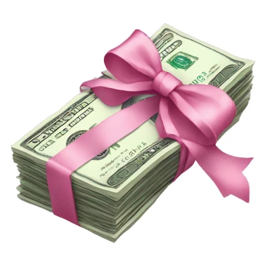 an aesthetic bundle of dollars tied with a pink ribbon and bow sticker