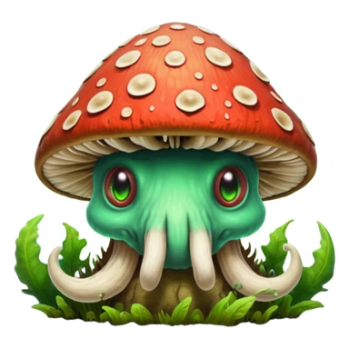 poisonous mushroom beast portrait, head and shoulders only, creature made mostly of mushroom flesh, thick mushroom cap head, layered fungal textures, toxic green spore glow, animal-like eyes, fantasy monster pet vibe, 3D cartoon, mobile game icon style, clean background, no text, no watermark

 sticker