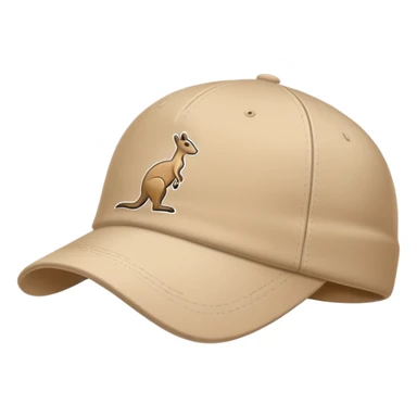 Beige Kangol flat cap seen from the side profile, classic baseball cap silhouette, with visible kangaroo logo on the side, iOS emoji style, light tan color sticker