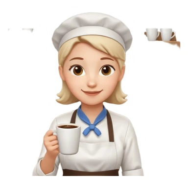 cute barista portrait, head and shoulders only, wearing apron, coffee shop uniform, friendly smile, holding a small coffee cup, 3D cartoon, mobile game icon style, clean background, no text, no watermark
 sticker