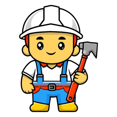 Ukrainian builder in traditional embroidered vyshyvanka shirt with construction helmet and tools sticker