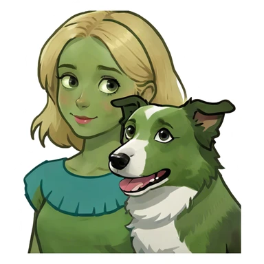 Blonde girl with blue eyes and her border collie  sticker