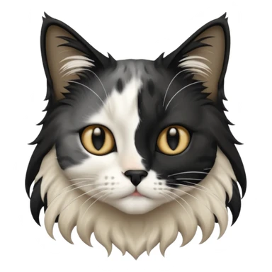 black and white long hair cat. black nose. black splotch near nose (on the right side). white chest. sticker