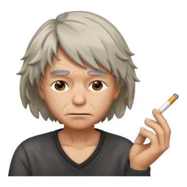 stressed emoji looking down shaking head wearing a disheveled wig with a cigarette in hand sticker