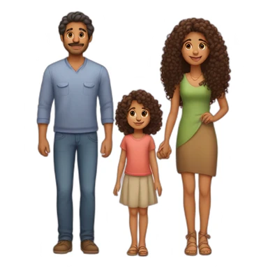 indian family with one daughter curly hair mom curly hair dad straight hair and one son straight hair sticker