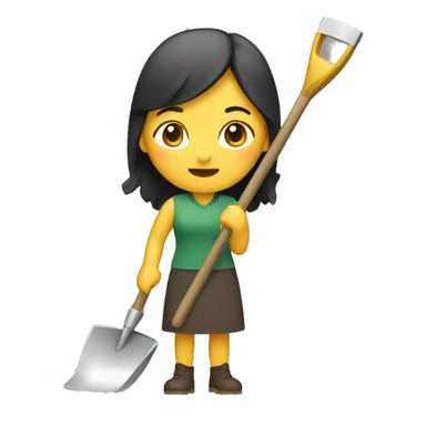 an asian women with a garden shovel digging for gold sticker