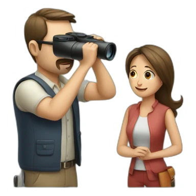 man watching wife with binoculars sticker