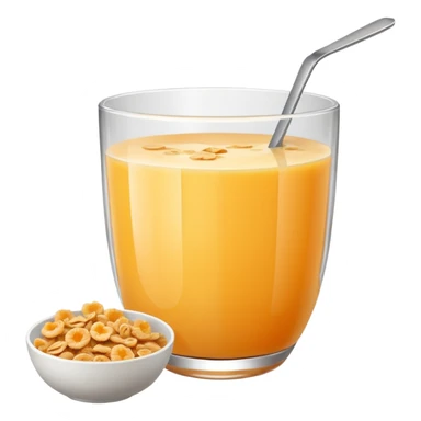 One glass of juice and a bowl with cereals sticker