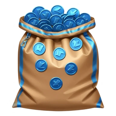 blue coins inside a brown bag  sticker
