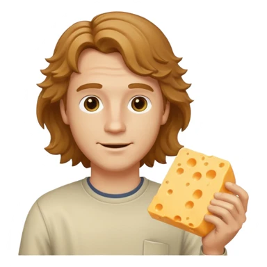 white guy with light brown wavy hair cheddar cheese sticker