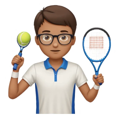 homme l'air cool taille moyenne corpulence maigre cheveux chatain court yeux bleus lunettes photo de pieds en pantalon qui fait du tennis pe sticker