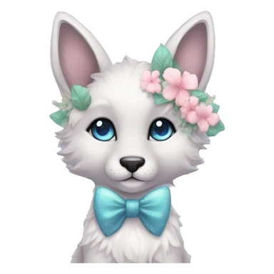Anthro Cute Cool Pastel Kawaii gorgeous sparkly ethereal fantasy animal creature with blue eyes furry sona with flowers and bow tie beautiful aesthetic sticker