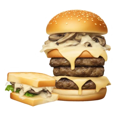 Burger with Swiss cheese, mushrooms, caramelized onions, and truffle aioli  sticker