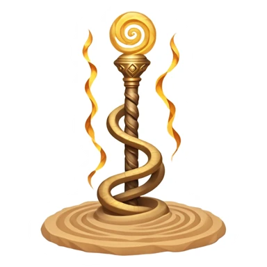 desert sand mage staff object icon, ancient staff with serpent coils around it, glowing golden sand gem on top, swirling sand aura, fantasy desert weapon, 3D cartoon, mobile game icon style, centered, clean background, no text, no watermark
 sticker