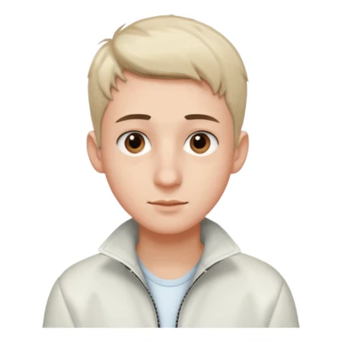 teenage man with very short gradient hair, brown eyes and long lashes, big nose and he is wear a white jacket sticker