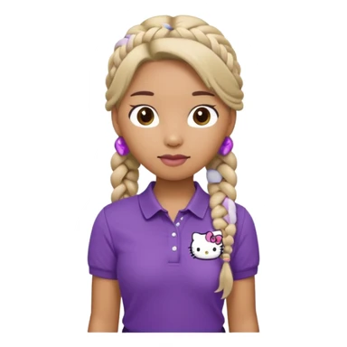 hello kitty wearing purple polo shirt and kyaki pants with long fishtail braids baddie sticker