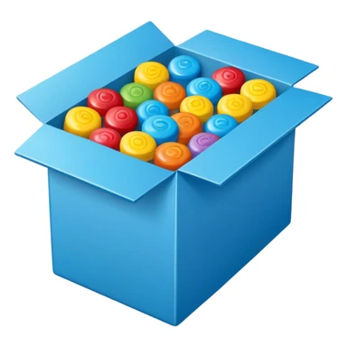 blue rectangular cardboard box with candies sticker