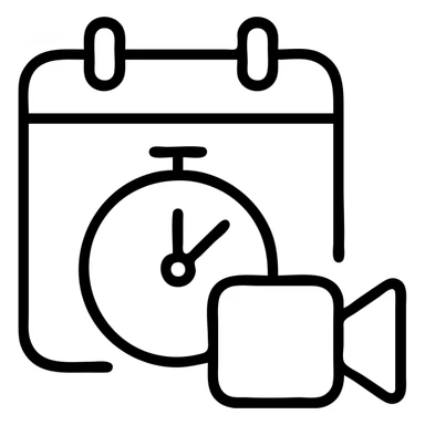 A simple icon merging calendar, timer, and video camera elements in a clean design sticker