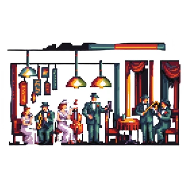 1940s jazz nightclub scene, pixel art style, no text sticker