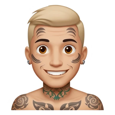 man with small face tattoos, cheerful expression sticker