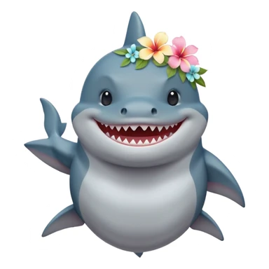 A cute chubby shark with hawaii pastel flower necklace and hawaiian flower crown, posing proudly. sticker