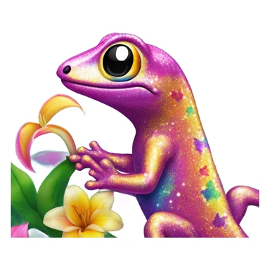 Lisa frank glitter gecko with a lily sticker