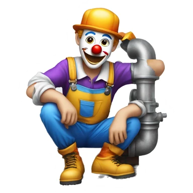 clown face emoji as a plumber sitting and fixing pipe sticker