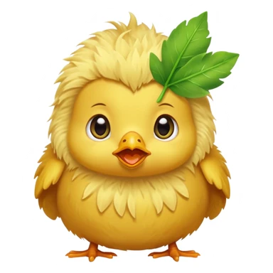 A baby chick crying, apple emoji style, with a small green leaf on its head sticker