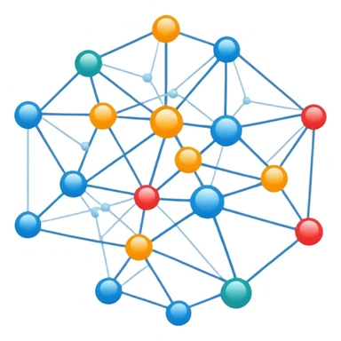 neural network with nodes and connections, simple colorful design for telegram sticker
