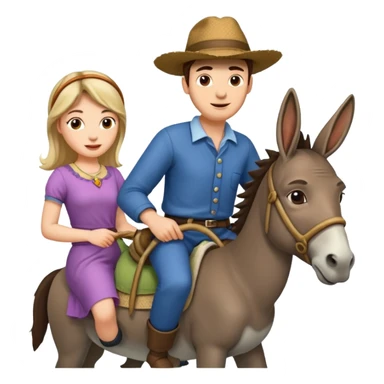 a lady on a donkey while the man is walking alongside the donkey sticker