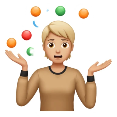 an emoji that depicts a product manager juggling work wit panic, can you make it more gender neutral  can you mkae it a combo of these sticker