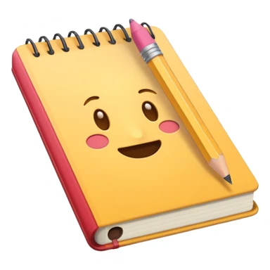 Emoji of a notebook with a pencil, iPhone emoji style. Flat design, smooth gradients, rounded edges, soft shadows, clean look, white background. sticker