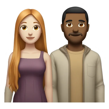 a married couple standing beside eachother, one has pale skin and long straight ginger hair with bangs and blue eyes, the other person is a man that is mexican and has tan skin and straight chin length black hair with brown eyes sticker