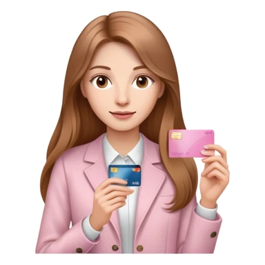 Femme au cheveux long et châtain qui tient une carte bancaire rose clair  sticker