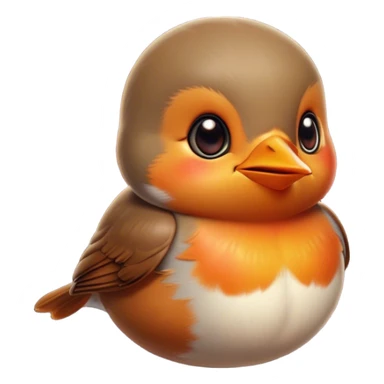 Cinematic Cute Robin Portrait Emoji, Head tilted playfully and inquisitively, featuring a charming, petite form with a vibrant red breast, round, sparkling eyes full of gentle mischief, and a delicate, beak-like smile, Simplified yet irresistibly adorable features, highly detailed, glowing with a warm, inviting glow, high shine, affectionate and lively, stylized with a touch of whimsical woodland charm, soft glowing outline, capturing the essence of a mischievous yet endearing robin that seems as if it could sing out of the screen into your heart! sticker