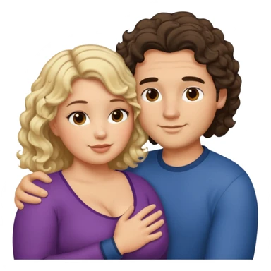 flirty couple hugging. The man dark brown brushed hair. The woman is chubby and has shoulder-length blond curls sticker
