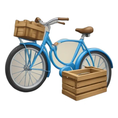 blue bike with wooden crate on rear rack sticker