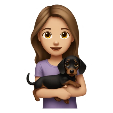 Brown hair girl holding black and tan dachshund puppy sticker