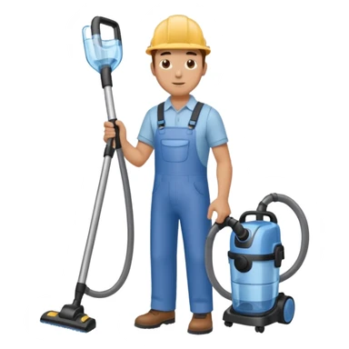 técnico de limpieza hombre sujetando la boquilla de una aspiradora de agua sticker